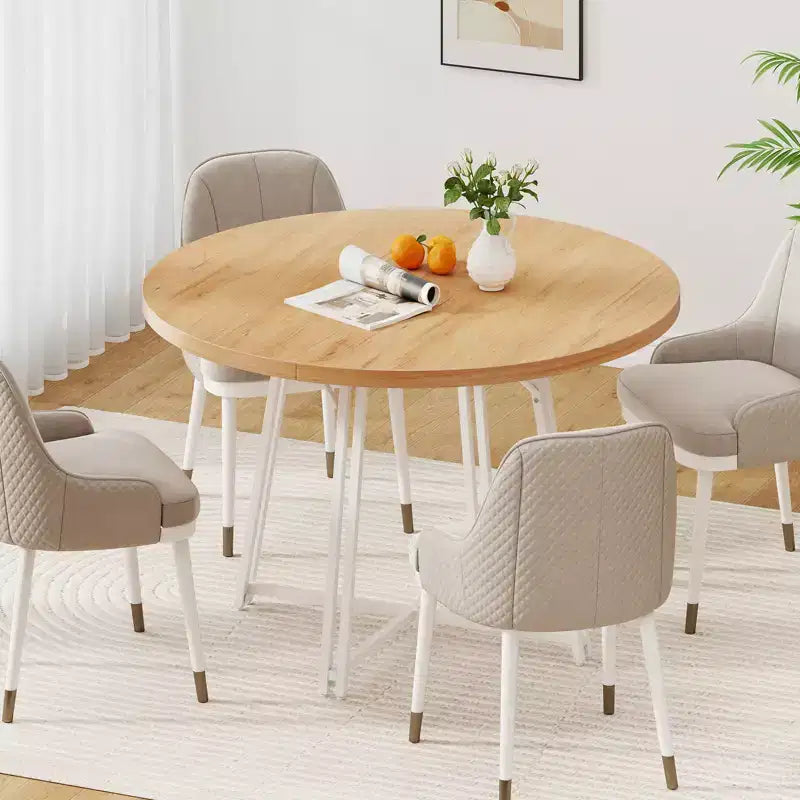 Table à manger Costway de 119 cm avec 8 pieds de support en métal et base en croix pour salle à manger