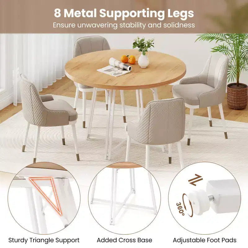 Table à manger Costway de 119 cm avec 8 pieds de support en métal et base en croix pour salle à manger