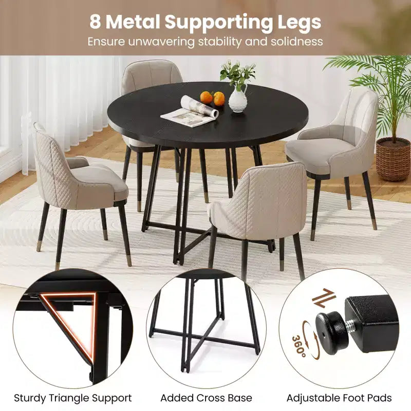 Table à manger Costway de 119 cm avec 8 pieds de support en métal et base en croix pour salle à manger