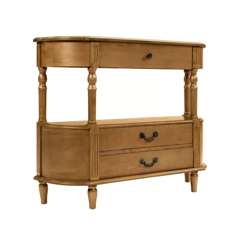 Console Rétro Courbée Luxystar 43'' avec 3 Tiroirs et Étagère de Rangement pour Salon et Couloir, Marron