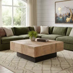 Table basse bloc carré en bois massif marron et noir 40 po