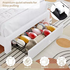 Cadre de lit double rembourré LED - avec tiroir de rangement et tête de lit arc-en-ciel, lit plateforme princesse en polaire berbère pour enfants, support de lattes en bois massif