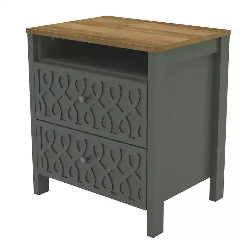 Tables de chevet Galano Modernes à 2 tiroirs avec rangement ouvert 53 cm L 40 cm P 57,6 cm H