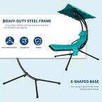 Acekool Chaise longue suspendue, Transat hamac incurvé avec auvent pour extérieur et intérieur, patio, jardin, rouge/vert/gris