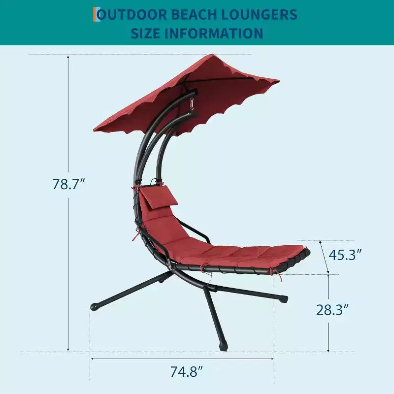 Acekool Chaise longue suspendue, Transat hamac incurvé avec auvent pour extérieur et intérieur, patio, jardin, rouge/vert/gris
