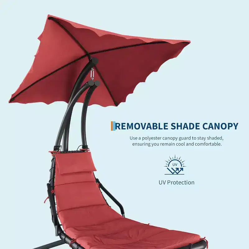 Acekool Chaise longue suspendue, Transat hamac incurvé avec auvent pour extérieur et intérieur, patio, jardin, rouge/vert/gris