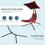 Acekool Chaise longue suspendue, Transat hamac incurvé avec auvent pour extérieur et intérieur, patio, jardin, rouge/vert/gris