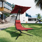 Acekool Chaise longue suspendue, Transat hamac incurvé avec auvent pour extérieur et intérieur, patio, jardin, rouge/vert/gris