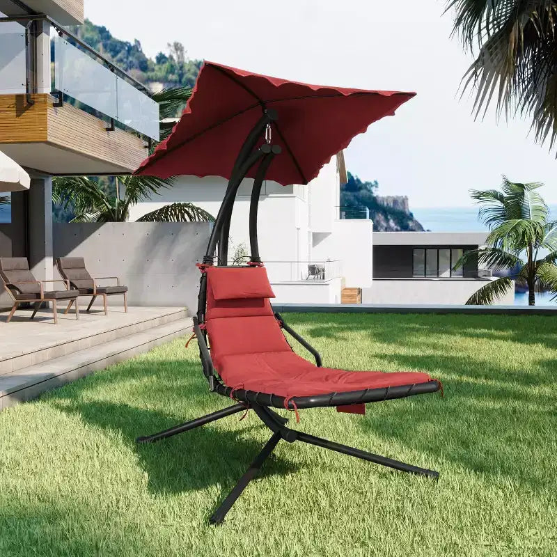 Acekool Chaise longue suspendue, Transat hamac incurvé avec auvent pour extérieur et intérieur, patio, jardin, rouge/vert/gris