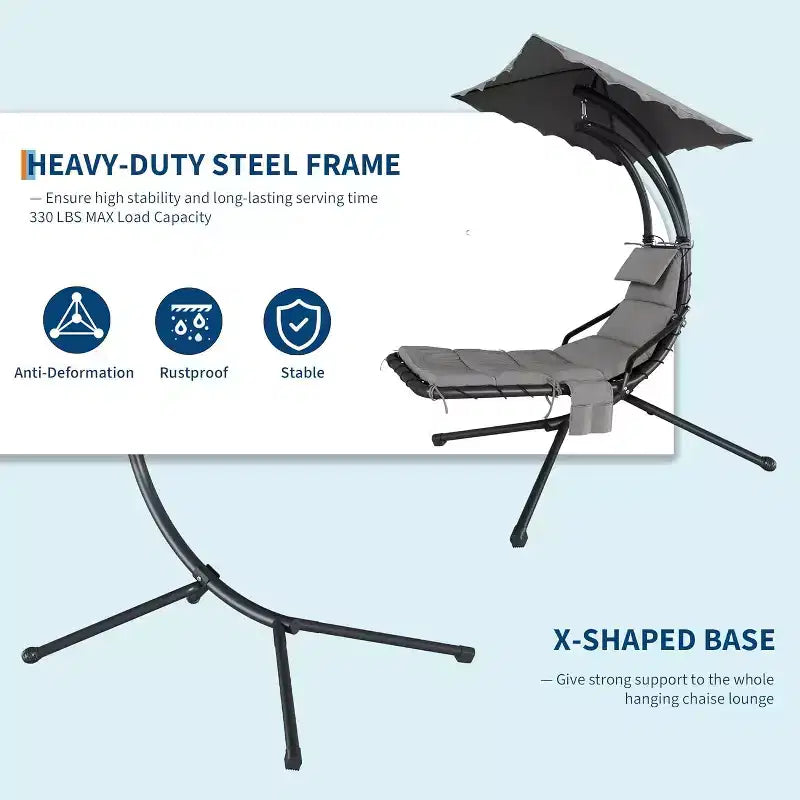 Acekool Chaise longue suspendue, Transat hamac incurvé avec auvent pour extérieur et intérieur, patio, jardin, rouge/vert/gris
