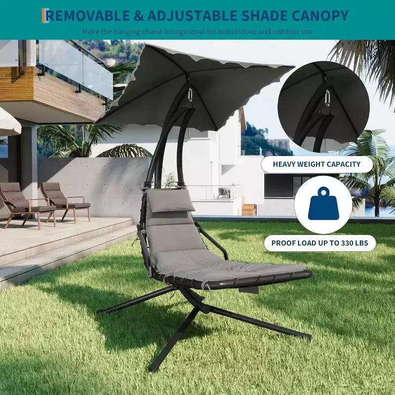 Acekool Chaise longue suspendue, Transat hamac incurvé avec auvent pour extérieur et intérieur, patio, jardin, rouge/vert/gris