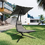 Acekool Chaise longue suspendue, Transat hamac incurvé avec auvent pour extérieur et intérieur, patio, jardin, rouge/vert/gris