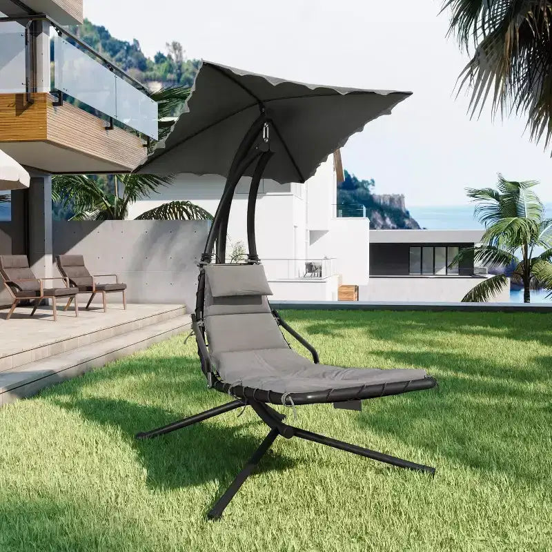 Acekool Chaise longue suspendue, Transat hamac incurvé avec auvent pour extérieur et intérieur, patio, jardin, rouge/vert/gris