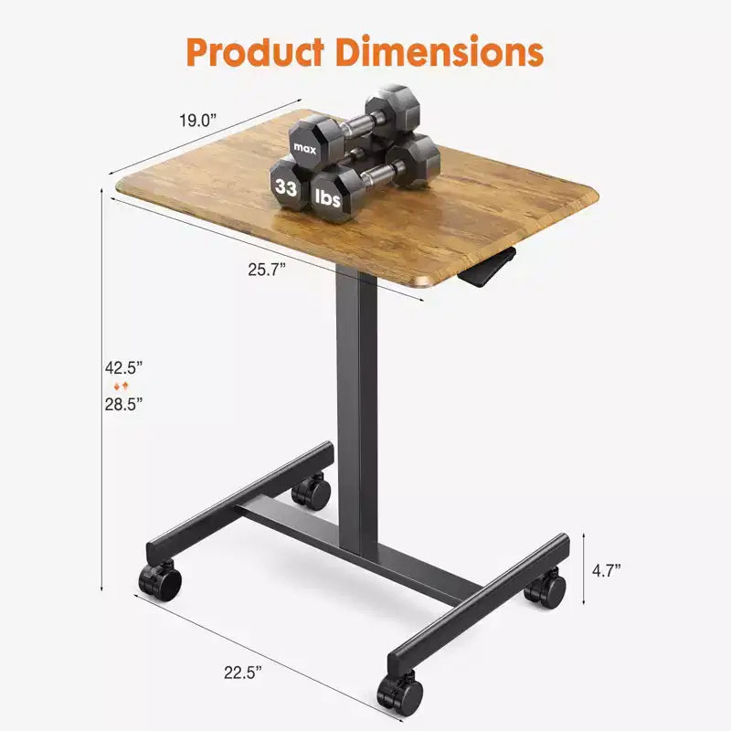 Bureau mobile assis-debout réglable en hauteur TUYOHW avec roulettes, table d'appoint portable pour la maison, le bureau, la salle de classe, le lit, le canapé, peu encombrant, facile à monter