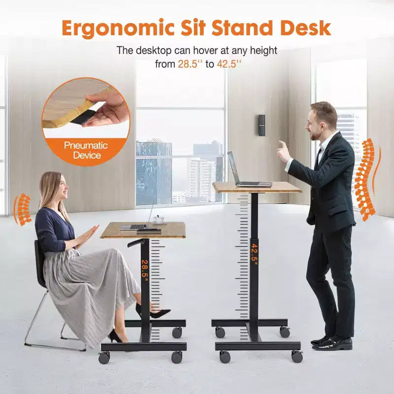 Bureau mobile assis-debout réglable en hauteur TUYOHW avec roulettes, table d'appoint portable pour la maison, le bureau, la salle de classe, le lit, le canapé, peu encombrant, facile à monter