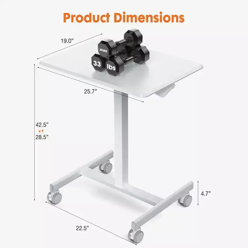 Bureau mobile assis-debout réglable en hauteur TUYOHW avec roulettes, table d'appoint portable pour la maison, le bureau, la salle de classe, le lit, le canapé, peu encombrant, facile à monter