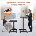 Bureau mobile assis-debout réglable en hauteur TUYOHW avec roulettes, table d'appoint portable pour la maison, le bureau, la salle de classe, le lit, le canapé, peu encombrant, facile à monter