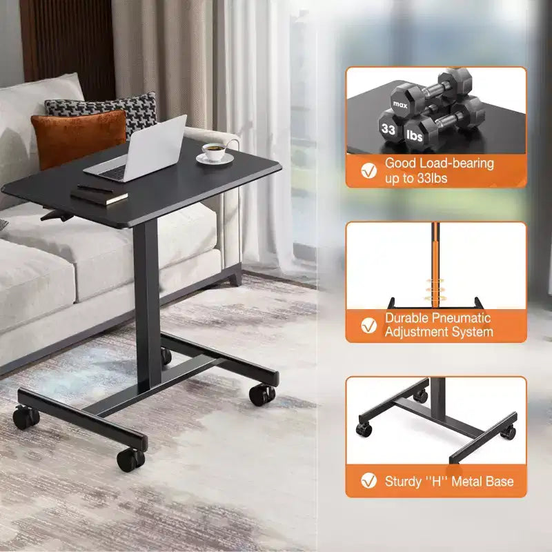Bureau mobile assis-debout réglable en hauteur TUYOHW avec roulettes, table d'appoint portable pour la maison, le bureau, la salle de classe, le lit, le canapé, peu encombrant, facile à monter