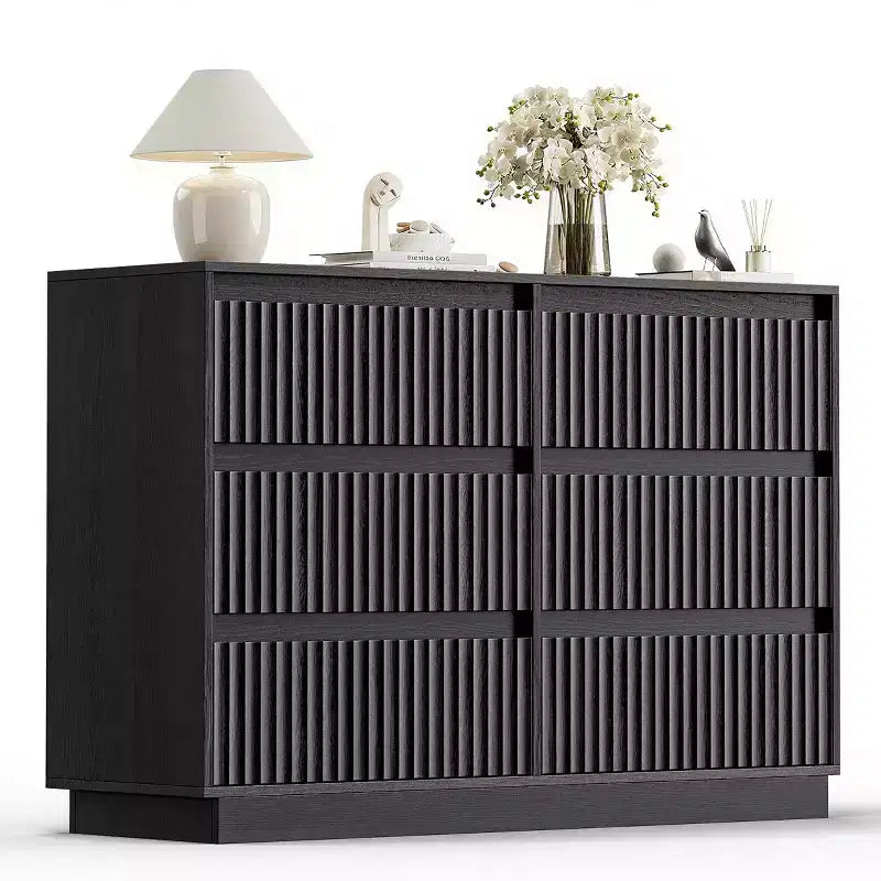KOLIGEY 6-Drawer Dresser 47W Double Dresser With Waveform Fluted Panel