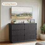 Commode 6 tiroirs KOLIGEY 119 cm de large avec panneaux cannelés ondulés