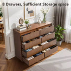 KOLIGEY Commode 8 tiroirs 132 cm de large avec panneau cannelé ondulé