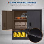 Armoire murale avec étagère réglable, casier de garage en acier robuste avec portes magnétiques verrouillables, armoire à outils murale pour entrepôt ou maison