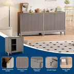 Meuble de rangement cannelé de 32 pouces, buffet à 2 portes, meuble d'appoint moderne du milieu du siècle avec étagères réglables