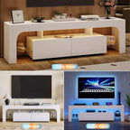 Meuble TV moderne pour téléviseurs de 50 à 75 pouces, meuble de divertissement finition blanche avec fenêtre de visualisation et grand tiroir de rangement, console multimédia multifonctionnelle