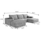 Canapé sectionnel nuage en velours côtelé gris de 107 pouces avec 1 pouf Canapé confortable en forme de U pour salon