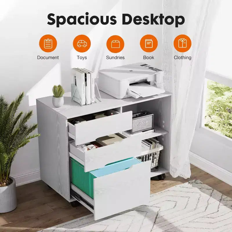 Classeur de rangement multiples TUYOHW à 3 tiroirs, meuble de rangement mobile silencieux pour la maison et le bureau, meuble sous bureau de 78,7 cm L x 61 cm H, 150 kg max.