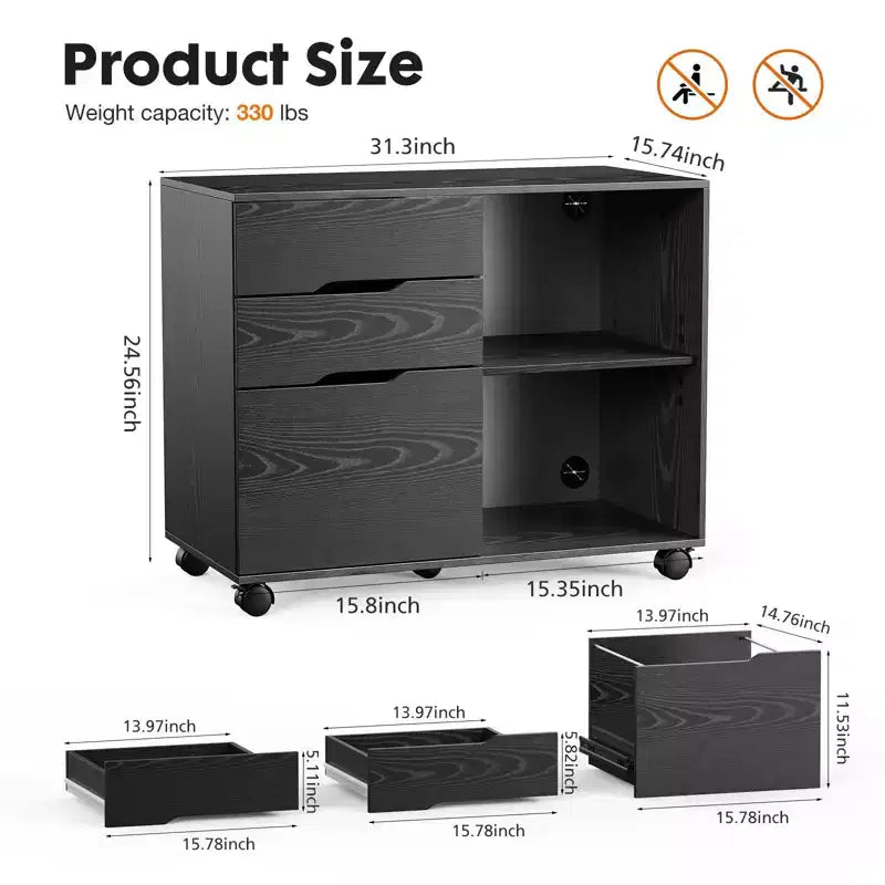 Classeur de rangement multiples TUYOHW à 3 tiroirs, meuble de rangement mobile silencieux pour la maison et le bureau, meuble sous bureau de 78,7 cm L x 61 cm H, 150 kg max.