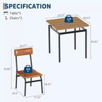 Ensemble de salle à manger 3 pièces avec 2 chaises rembourrées, table et chaises à la finition ton sur ton pour la maison et l'appartement, design peu encombrant avec surface facile à nettoyer, marron