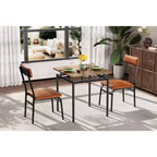 Ensemble de salle à manger 3 pièces avec 2 chaises rembourrées, table et chaises à la finition ton sur ton pour la maison et l'appartement, design peu encombrant avec surface facile à nettoyer, marron