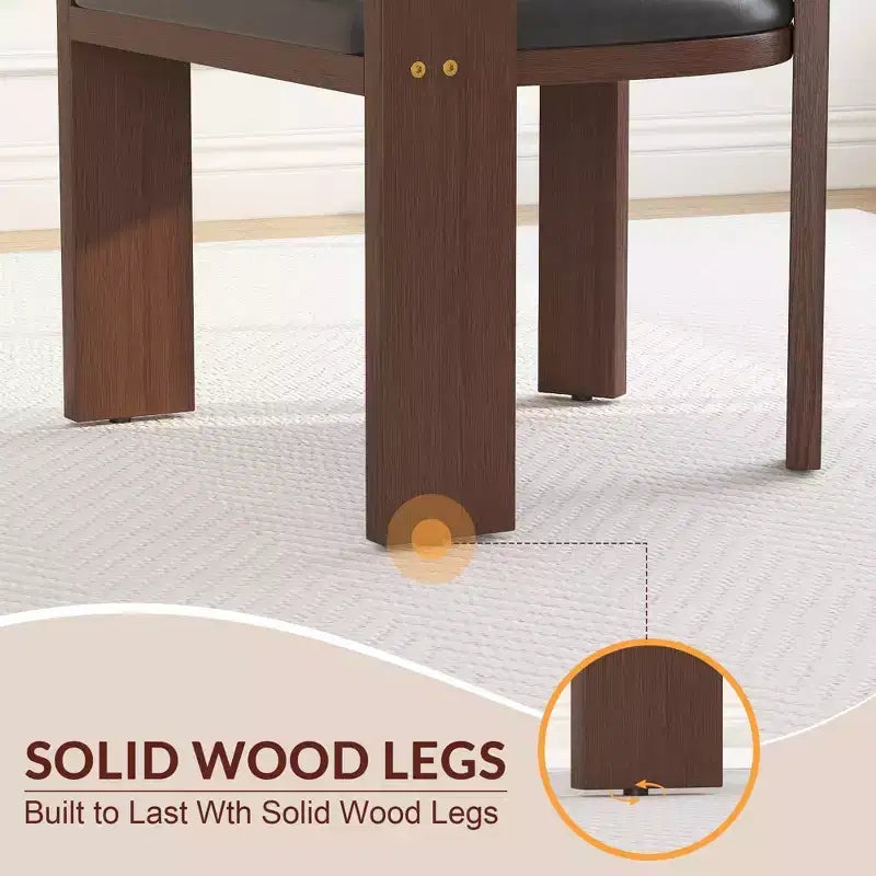 Lot de 2 chaises de cuisine modernes en similicuir avec dossier incurvé et cadre en bois d'hévéa, pour cuisine, salle à manger ou salon