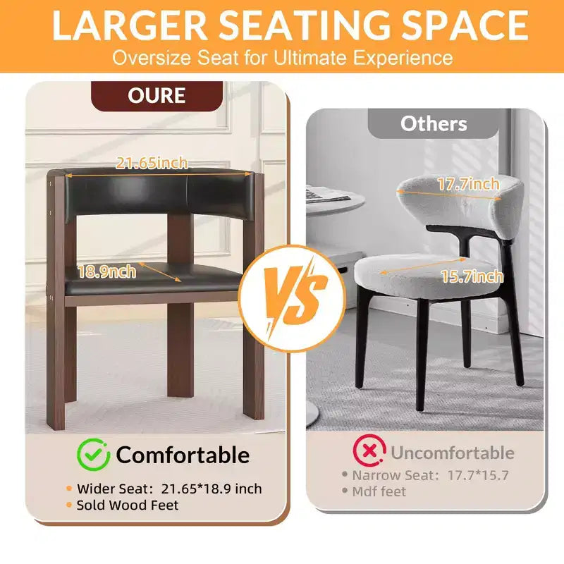 Lot de 2 chaises de cuisine modernes en similicuir avec dossier incurvé et cadre en bois d'hévéa, pour cuisine, salle à manger ou salon