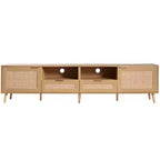 Meuble TV en rotin Clihome pour téléviseurs jusqu'à 85 pouces, console média moderne de style ferme, centre de divertissement avec pieds en bois massif, meuble TV pour salon
