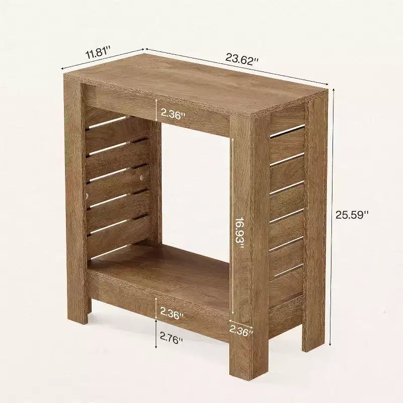 Tribesigns Table d'appoint étroite à 2 niveaux, Table d'appoint avec étagère de rangement, Table de chevet fine pour salon, chambre et bureau