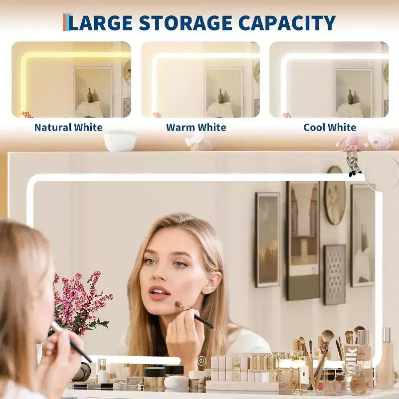 Coiffeuse avec grand miroir, ensemble coiffeuse avec prise de courant, tabouret, 10 tiroirs, loupe, support de sèche-cheveux pour chambre à coucher, dressing