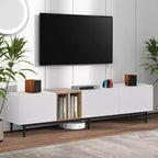 Meuble TV moderne Clihome pour téléviseur 80" avec 3 portes, console multimédia, centre de divertissement avec grand meuble de rangement pour salon