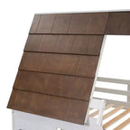 Lit superposé simple Lit mezzanine ludique Lit cabane pour enfants avec échelle, toboggan et toit, blanc et marron - ModernLuxe
