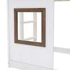 Lit superposé simple Lit mezzanine ludique Lit cabane pour enfants avec échelle, toboggan et toit, blanc et marron - ModernLuxe