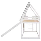 Lit superposé simple Lit mezzanine ludique Lit cabane pour enfants avec échelle, toboggan et toit, blanc et marron - ModernLuxe