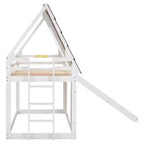 Lit superposé simple Lit mezzanine ludique Lit cabane pour enfants avec échelle, toboggan et toit, blanc et marron - ModernLuxe