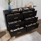 Commode Acekool à 6 tiroirs, commode moderne avec poignées et pieds dorés, meuble de rangement pour chambre ou salon