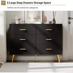 Commode Acekool à 6 tiroirs, commode moderne avec poignées et pieds dorés, meuble de rangement pour chambre ou salon