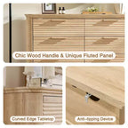 Commode moderne en bois Zeus et Ruta Fluted 52 avec 8 tiroirs, design courbé pour salon et couloir