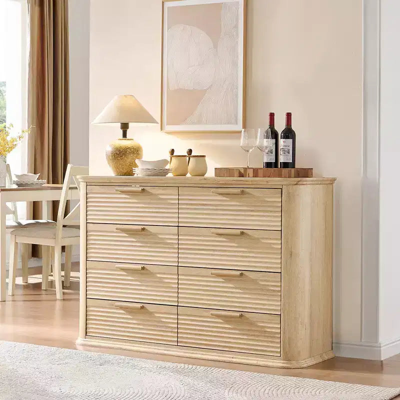Commode moderne en bois Zeus et Ruta Fluted 52 avec 8 tiroirs, design courbé pour salon et couloir