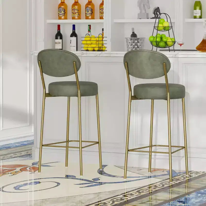 Lot de 2 tabourets de bar en velours TUYOHW, chaises de bar à hauteur de comptoir avec pieds en métal, dossier ovale et repose-pieds, tabourets d'appoint pour îlot de cuisine, bar à domicile