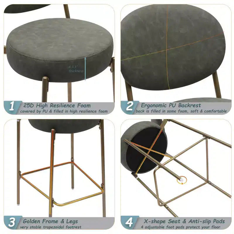 Lot de 2 tabourets de bar en velours TUYOHW, chaises de bar à hauteur de comptoir avec pieds en métal, dossier ovale et repose-pieds, tabourets d'appoint pour îlot de cuisine, bar à domicile