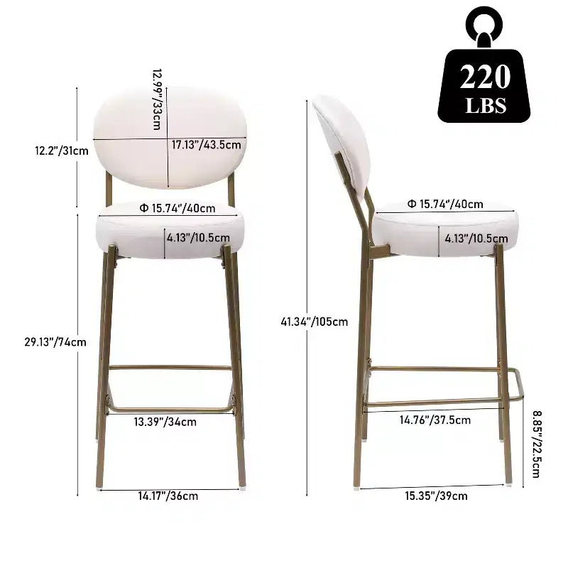 Lot de 2 tabourets de bar en velours TUYOHW, chaises de bar à hauteur de comptoir avec pieds en métal, dossier ovale et repose-pieds, tabourets d'appoint pour îlot de cuisine, bar à domicile